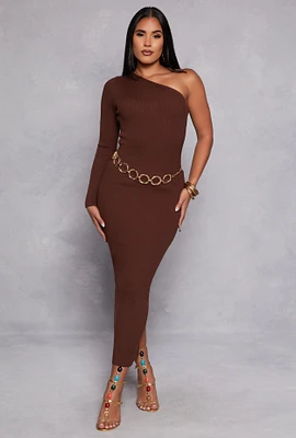 Womens One Shoulder Maxi Sweater Dress,