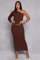 Womens One Shoulder Maxi Sweater Dress,