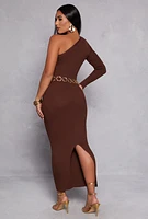 Womens One Shoulder Maxi Sweater Dress,