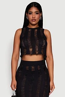 Womens Trendy Sleeveless Distressed Crop Top, Black, Size M