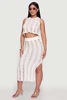 Womens Trendy Sleeveless Distressed Crop Top, White, Size XL