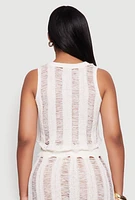 Womens Trendy Sleeveless Distressed Crop Top, White, Size XL
