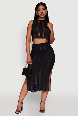 Womens Chic High Waisted Midi Pencil Skirt with Side Slits,