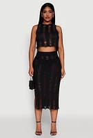 Womens Chic High Waisted Midi Pencil Skirt with Side Slits,