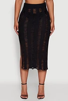 Womens Chic High Waisted Midi Pencil Skirt with Side Slits,