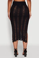 Womens Chic High Waisted Midi Pencil Skirt with Side Slits,
