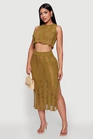 Womens Chic High Waisted Midi Pencil Skirt with Side Slits, Green,