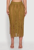 Womens Chic High Waisted Midi Pencil Skirt with Side Slits, Green,