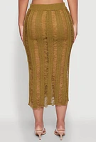 Womens Chic High Waisted Midi Pencil Skirt with Side Slits, Green,