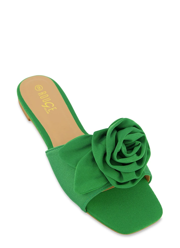 Womens Rose Band Square Toe Sandals,
