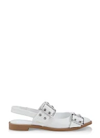Womens Pointed Toe Buckle Slingback Flats, White, Size 7
