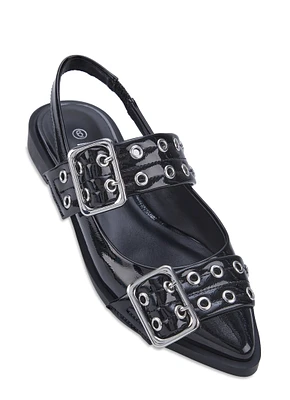 Womens Pointed Toe Buckle Slingback Flats,