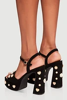Womens Charm Embellished Platform Block Heel Sandals,