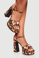 Womens Charm Embellished Platform Block Heel Sandals, Brown,