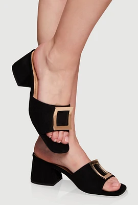 Womens Stylish Metallic Open Toe Mules with Block Heel,