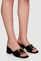 Womens Stylish Metallic Open Toe Mules with Block Heel,