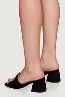 Womens Stylish Metallic Open Toe Mules with Block Heel,