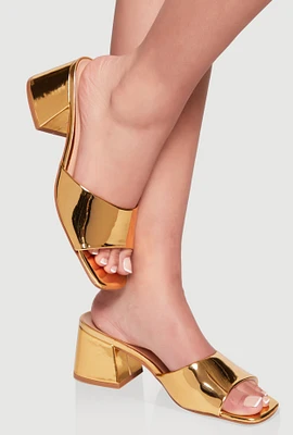 Womens Open Toe Block Heel Mules, Gold,