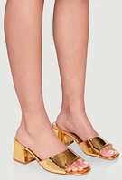 Womens Open Toe Block Heel Mules, Gold,