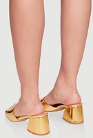 Womens Open Toe Block Heel Mules, Gold,