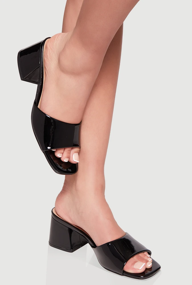 Womens Open Toe Block Heel Mules,