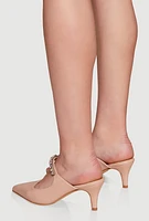 Womens Rhinestone Strap Mid Heel Mules,