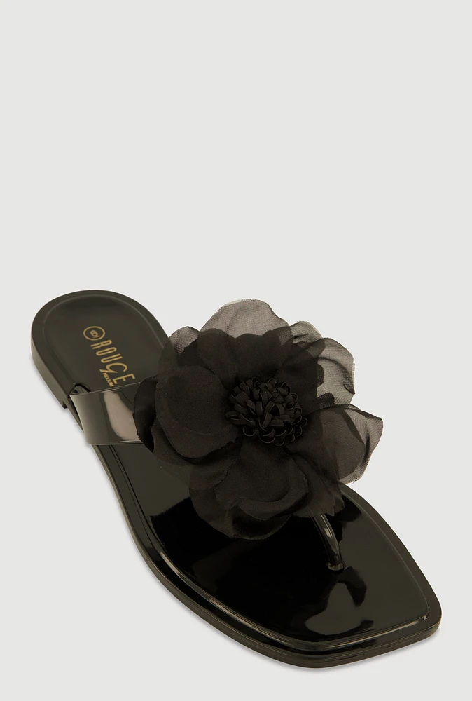 Womens Flower Detail Jelly Thong Sandals,