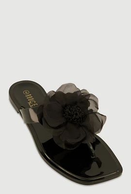 Womens Flower Detail Jelly Thong Sandals,