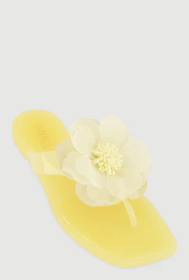 Womens Flower Detail Jelly Thong Sandals, Yellow, Size 12