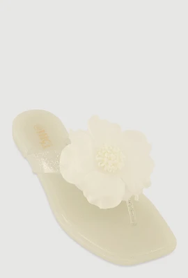 Womens Flower Detail Jelly Thong Sandals,