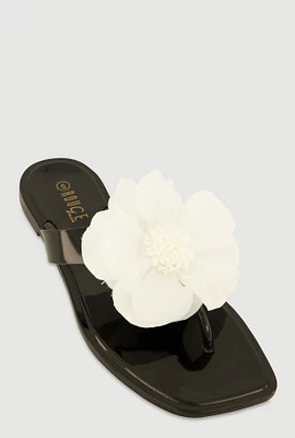 Womens Flower Detail Jelly Thong Sandals,