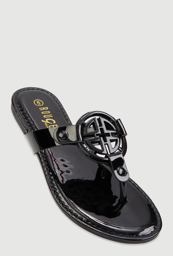 Womens Geometric Pendant Thong Sandals,
