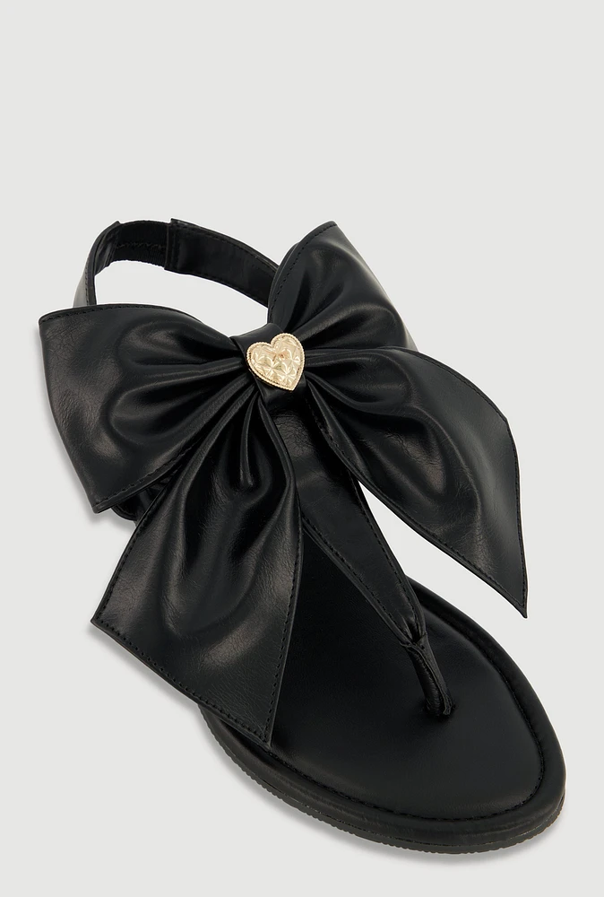 Womens Metallic Heart Bow Corded Thong Sandals,