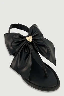 Womens Metallic Heart Bow Corded Thong Sandals,