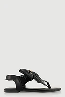 Womens Metallic Heart Bow Corded Thong Sandals,