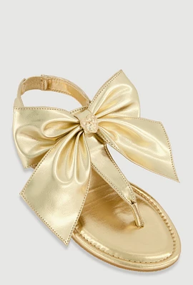 Womens Metallic Heart Bow Corded Thong Sandals,