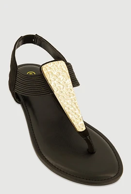 Womens Textured Metallic Pendant Corded Thong Sandals,