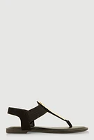 Womens Textured Metallic Pendant Corded Thong Sandals,