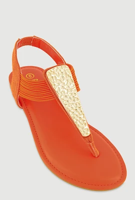 Womens Textured Metallic Pendant Corded Thong Sandals,