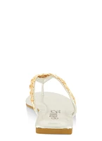 Womens Greek Key Metallic Pendant Thong Sandals, Silver,