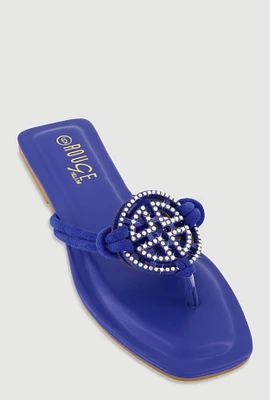 Womens Rhinestone Geometric Pendant Thong Sandals,