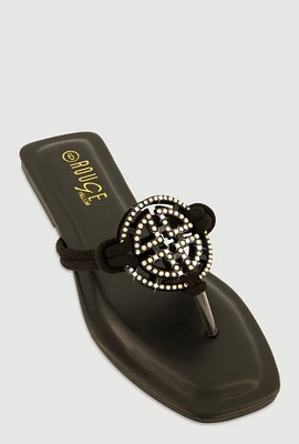 Womens Rhinestone Geometric Pendant Thong Sandals,