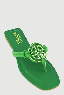 Womens Rhinestone Geometric Pendant Thong Sandals,