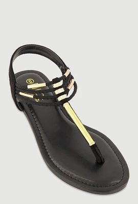 Womens Metallic Pendant Ankle Strap Thong Sandals,