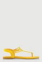 Womens Metallic Pendant Ankle Strap Thong Sandals, Yellow,