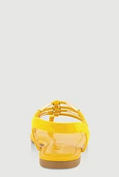 Womens Metallic Pendant Ankle Strap Thong Sandals, Yellow,
