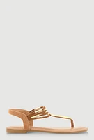 Womens Metallic Pendant Ankle Strap Thong Sandals,