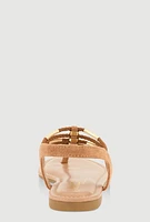 Womens Metallic Pendant Ankle Strap Thong Sandals,