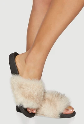Womens Faux Fur Band Slide Sandals,