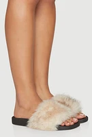 Womens Faux Fur Band Slide Sandals,